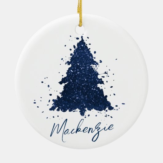 Moody Kerstboom | Classy Navy Blue Custom Keramisch Ornament (Achterkant)