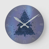Moody Kerstboom | Classy Navy Blue Splatter Ronde Klok (Voorkant)