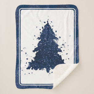 Moody Kerstboom   Classy Navy Blue Splatter Sherpa Deken