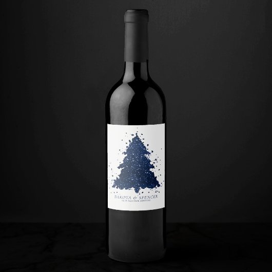 Moody Kerstboom | Classy Navy Blue Splatter Wijn Etiket