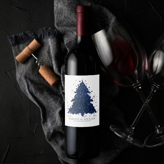 Moody Kerstboom | Classy Navy Blue Splatter Wijn Etiket