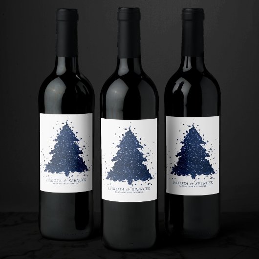 Moody Kerstboom | Classy Navy Blue Splatter Wijn Etiket