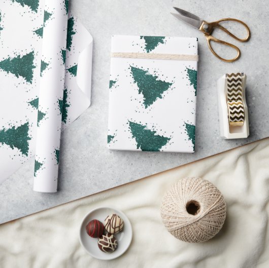 Moody kerstboom | Dark Midnight Blauwgroen Green Cadeaupapier (Crafts)