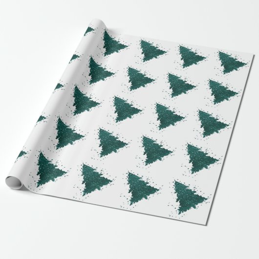 Moody kerstboom | Dark Midnight Blauwgroen Green Cadeaupapier (Uitgerold)