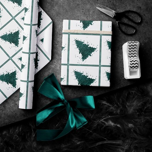 Moody kerstboom | Dark Midnight Blauwgroen Green Cadeaupapier