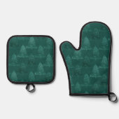 Moody kerstboom | Dark Midnight Blauwgroen Green Ovenwant & Pannenlap Set (Voorkant)