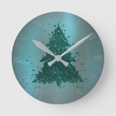 Moody kerstboom | Dark Midnight Blauwgroen Green Ronde Klok (Voorkant)