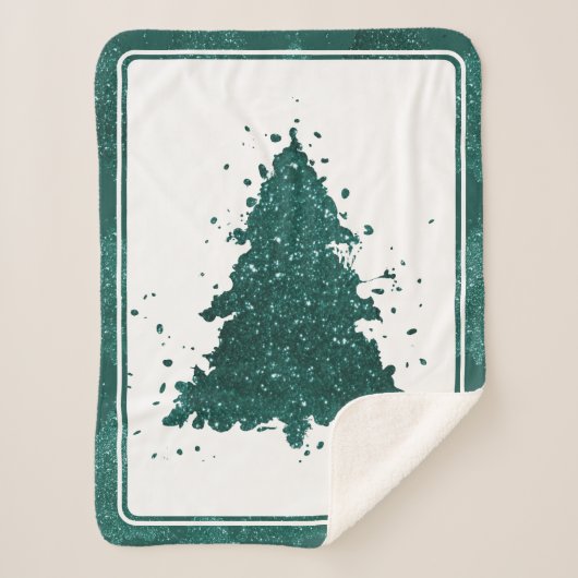Moody kerstboom | Dark Midnight Blauwgroen Green Sherpa Deken (Voorkant)