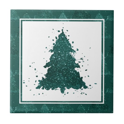 Moody kerstboom | Dark Midnight Blauwgroen Green Tegeltje (Voorkant)