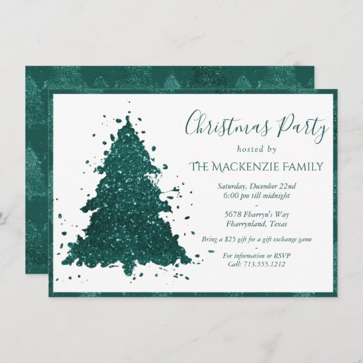 Moody Kerstboom | Dark Midnight Blauwgroen Party Feestdagenkaart (Voorkant / Achterkant)