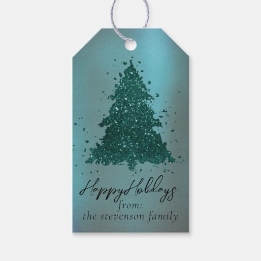 Moody kerstboom | Dark Midnight Blauwgroen Script Cadeaulabel (Voorkant)