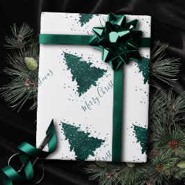 Moody kerstboom | Dark Midnight Blauwgroen Script Cadeaupapier