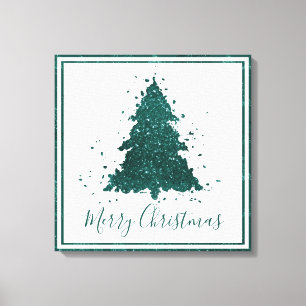 Moody kerstboom   Dark Midnight Blauwgroen Script Canvas Afdruk