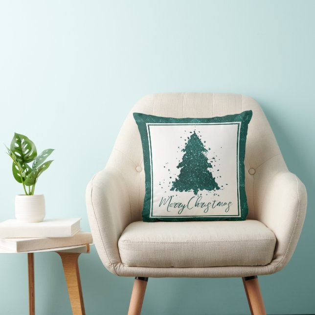Moody kerstboom | Dark Midnight Blauwgroen Script Kussen (Stoel)