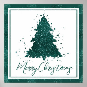 Moody kerstboom Dark Midnight Blauwgroen Script Poster