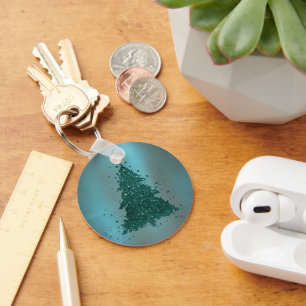 Moody Kerstboom Dark Midnight Blauwgroen Splatte Sleutelhanger