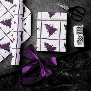 Moody Kerstboom   Deep Plum Paarse Splatter Cadeaupapier
