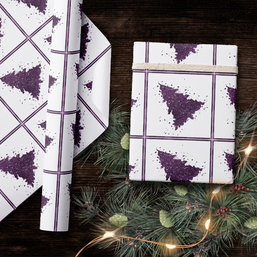 Moody Kerstboom | Deep Plum Paarse Splatter Cadeaupapier