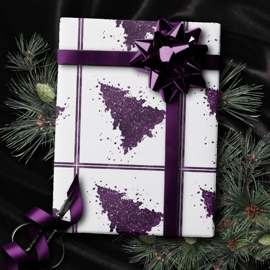 Moody Kerstboom | Deep Plum Paarse Splatter Cadeaupapier