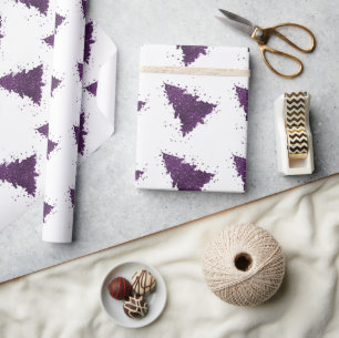 Moody Kerstboom   Deep Plum Paarse Splatter Cadeaupapier