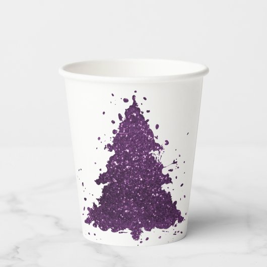 Moody Kerstboom | Deep Plum Paarse Splatter Papieren Bekers (Achterkant)