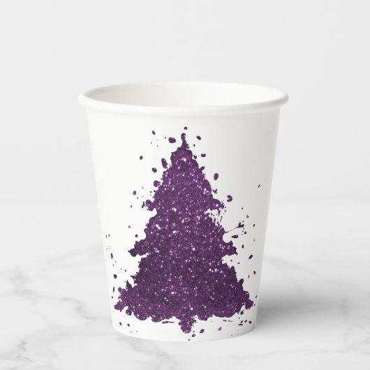 Moody Kerstboom | Deep Plum Paarse Splatter Papieren Bekers (Voorkant)