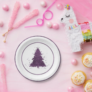 Moody Kerstboom Deep Plum Paarse Splatter Papieren Bordje