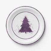Moody Kerstboom | Deep Plum Paarse Splatter Papieren Bordje (Voorkant)