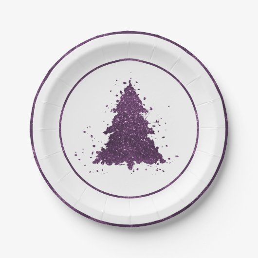 Moody Kerstboom | Deep Plum Paarse Splatter Papieren Bordje (Voorkant)