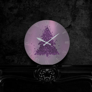 Moody Kerstboom   Deep Plum Paarse Splatter Ronde Klok