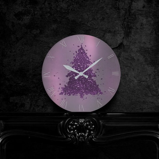 Moody Kerstboom | Deep Plum Paarse Splatter Ronde Klok