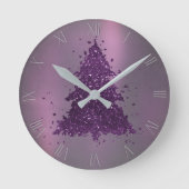 Moody Kerstboom | Deep Plum Paarse Splatter Ronde Klok (Voorkant)