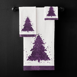 Moody Kerstboom | donkere pruim Paarse splatter Bad Handdoek