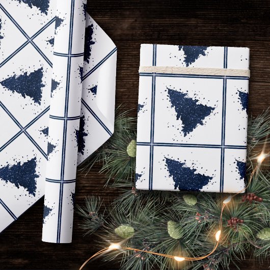 Moody Kerstboom | Klassiek donker marineblauw Cadeaupapier