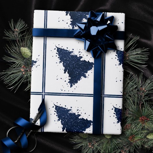 Moody Kerstboom | Klassiek donker marineblauw Cadeaupapier