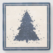 Moody Kerstboom | Klassiek donker marineblauw Stenen Onderzetter (Voorkant)