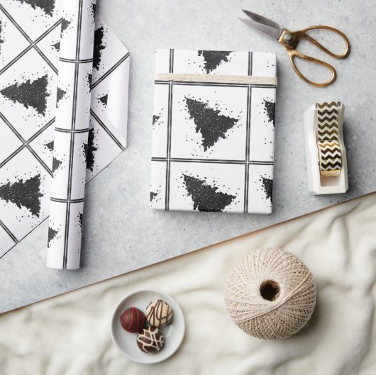 Moody Kerstboom | Onyx Zilverachtig Zwart Splatter Cadeaupapier (Crafts)