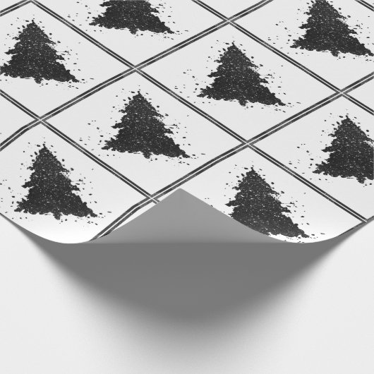 Moody Kerstboom | Onyx Zilverachtig Zwart Splatter Cadeaupapier (Hoek)