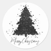 Moody Kerstboom | Onyx Zilverachtig Zwart Splatter Ronde Sticker (Voorkant)