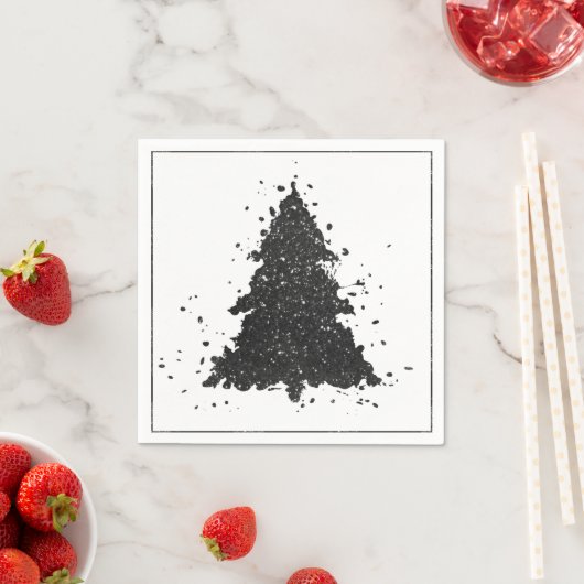 Moody Kerstboom | Onyx Zilverachtig Zwart Splatter Servet (Insitu)