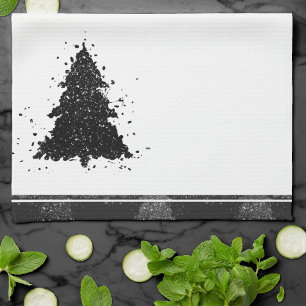 Moody Kerstboom Onyx zilverachtige zwarte boom Theedoek