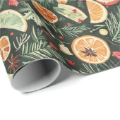 Moody Kerstvakantie Trimmmings Groen, Sinaasappel Cadeaupapier (Rol Hoek)