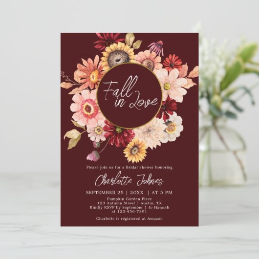 Moody krans Herfst in liefde Bourgondië Vrijgezell Kaart (Staand voorkant)