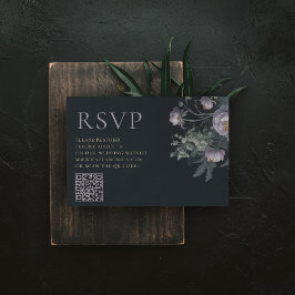Moody  Lila pioen Floral QR Code Wedding RSVP Kaartje