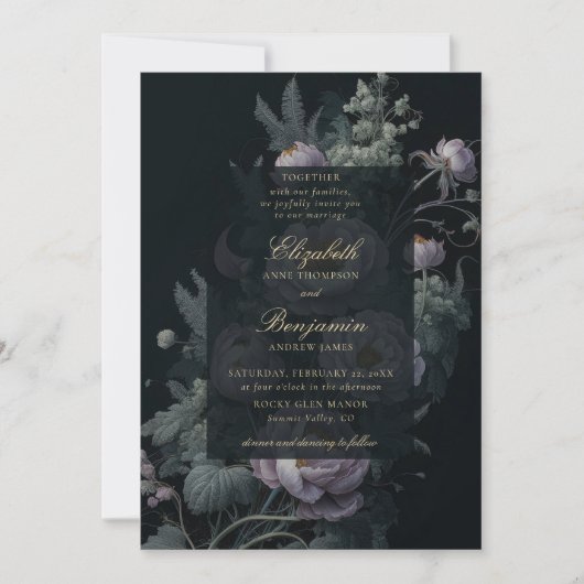 Moody  Lila pioenroos Floral Elegante bruiloft Kaart (Voorkant)