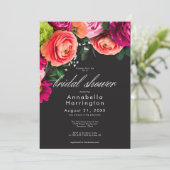 Moody Luxe Floral Vibrant Pink Black Bridal Shower Kaart (Staand voorkant)