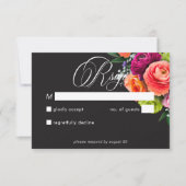 Moody Luxe Floral Vibrant Pink Black Wedding RSVP Kaartje (Voorkant)