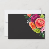 Moody Luxe Floral Vibrant Pink Black Wedding RSVP Kaartje (Achterkant)