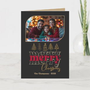 Moody Luxe Hand Getekende Prettig Kerstmis Foto Feestdagen Kaart
