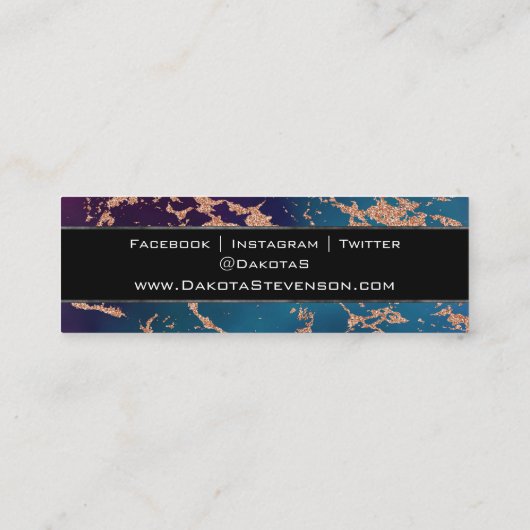 Moody Luxe Marble | Deep Paarse en Blauwgroen Bran Mini Visitekaartje (Achterkant)